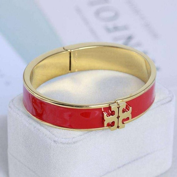 Tory Burch Jewelry - Copied - NWOT Tory Burch Gold, Red Enamel Kira Bangle Hinged Bracelet